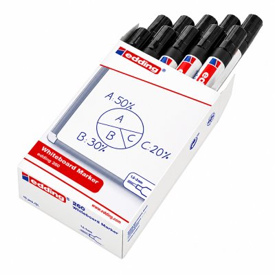 Edding 260 Beyaz Yazı Tahtası Kalemi - Siyah (1x10) Paket Satış