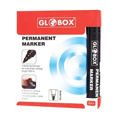 GLOBOX Permanent Marker Koli Kalemi 12'li Siyah 2-0MM