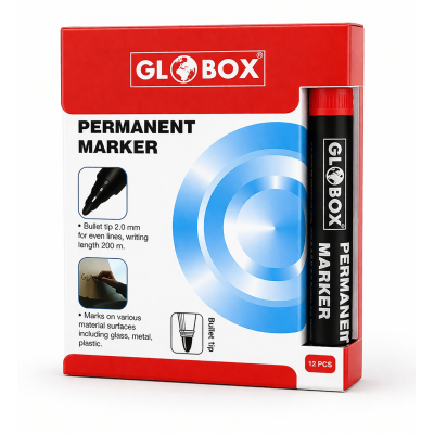 GLOBOX Permanent Marker Koli Kalemi 12'li Kırmızı 2-0MM