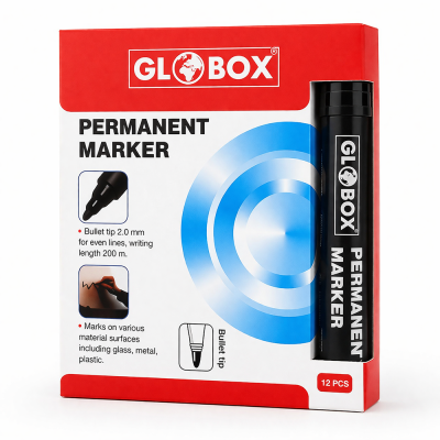 GLOBOX Permanent Marker Koli Kalemi 12'li Siyah 2-0MM