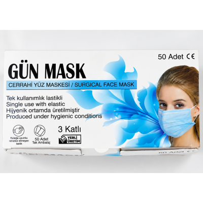 Gün Mask 3 Katlı Cerrahi Maske 50 adet Paket 
