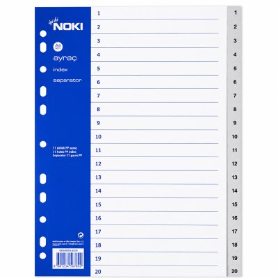 Noki Seperatör 1-20 Rakamlı Plastik A4 Dosya Ayraç Seperatör