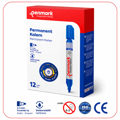 PENMARK Permanent Yuvarlak Uç Koli Kalemi Mavi 12'li 