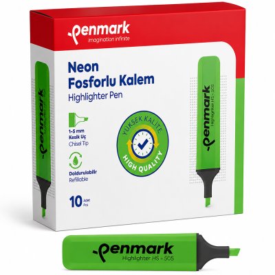 Penmark Neon Fosforlu Kalem 10'lu - Neon yeşil