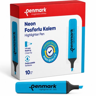 Penmark Neon Fosforlu Kalem 10'lu Mavi