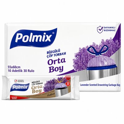 Polmix Büzgülü Lavanta Kokulu Çöp Poşeti Orta Boy (Kolili Satış)